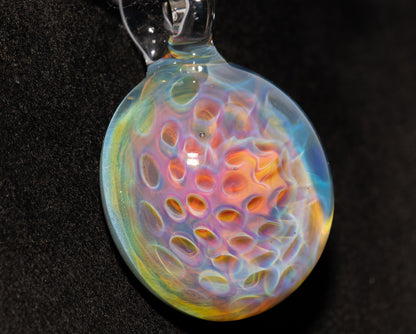 Silver Vapor Honeycomb Pendant | Borosilicate Art Jewelry | Deep Space Glass Necklace | Cosmic Glow Talisman Gift