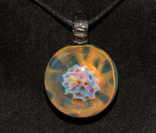Handcrafted Galaxy Pendant | Silver Honeycomb Necklace | Iridescent Borosilicate Jewelry | Cosmic Heady Art Piece