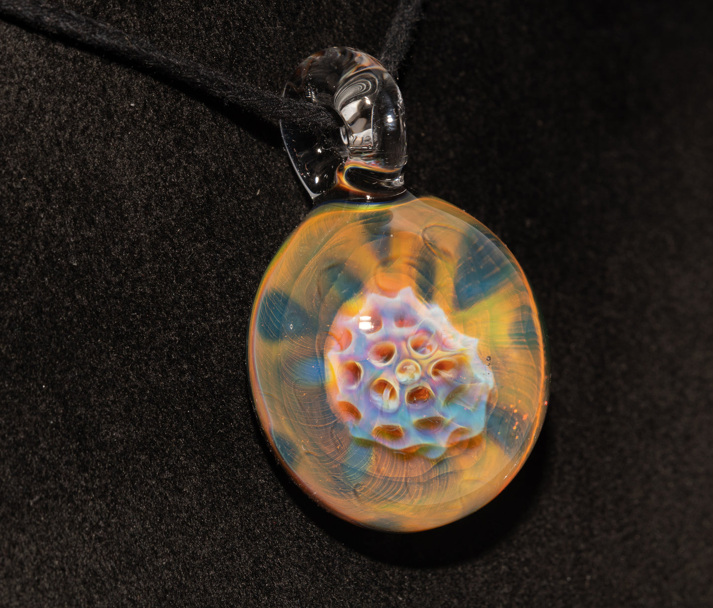 Handcrafted Galaxy Pendant | Silver Honeycomb Necklace | Iridescent Borosilicate Jewelry | Cosmic Heady Art Piece