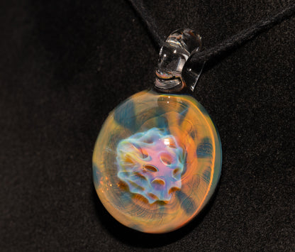 Handcrafted Galaxy Pendant | Silver Honeycomb Necklace | Iridescent Borosilicate Jewelry | Cosmic Heady Art Piece