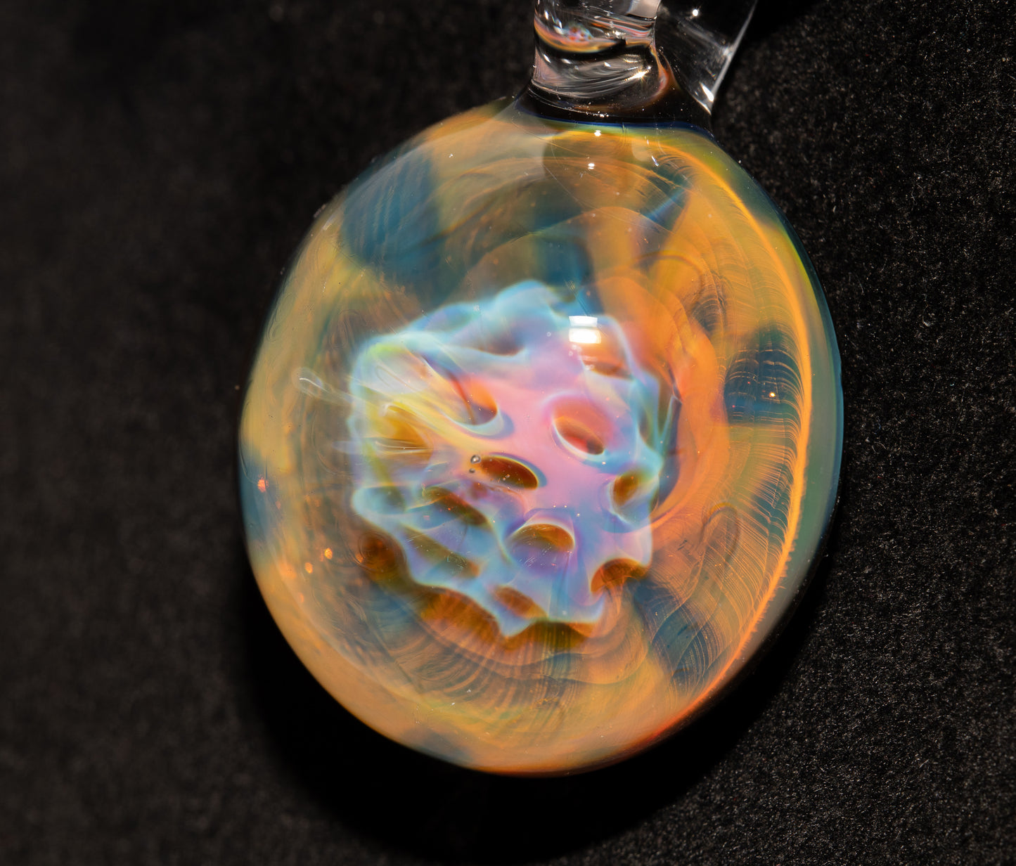 Handcrafted Galaxy Pendant | Silver Honeycomb Necklace | Iridescent Borosilicate Jewelry | Cosmic Heady Art Piece