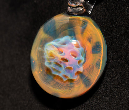 Handcrafted Galaxy Pendant | Silver Honeycomb Necklace | Iridescent Borosilicate Jewelry | Cosmic Heady Art Piece