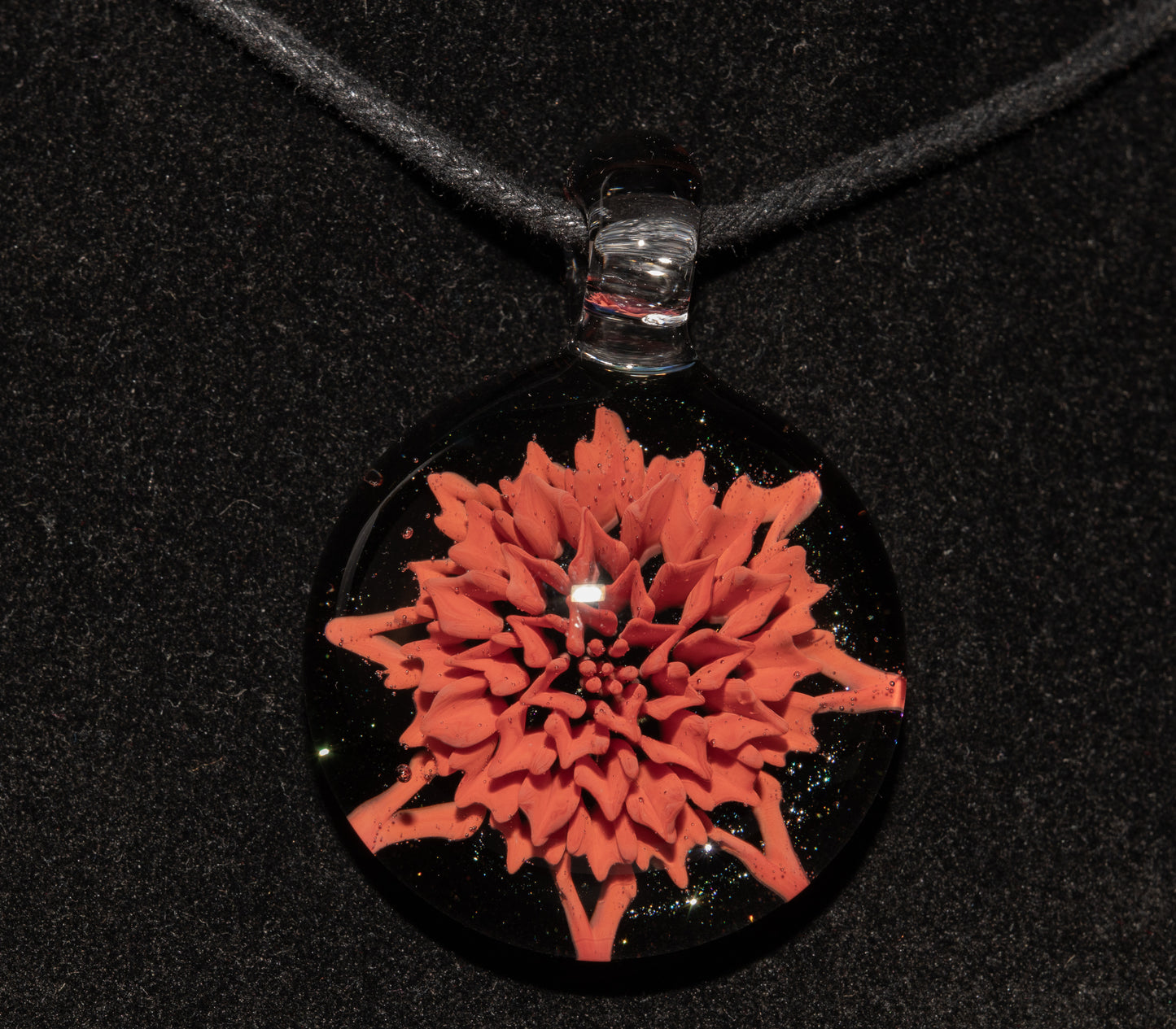 Dahlia Bloom Glass Pendant | Handmade Borosilicate Floral Necklace | Botanical Jewelry