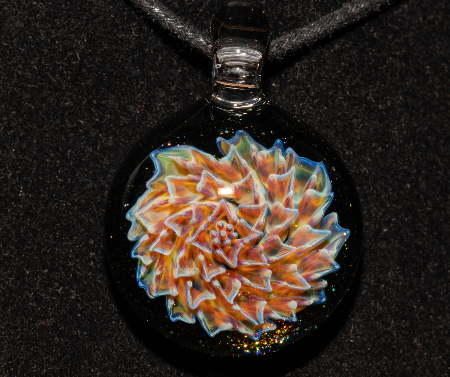 Botanical Dahlia Glass Necklace | Artisan Handblown Flower Pendant | Wearable Art Jewelry