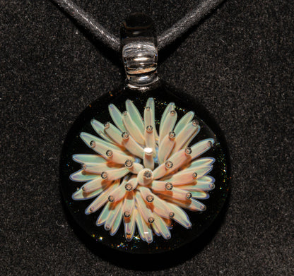 Cosmic Implosion Pendant | Starburst Glass Necklace | Artisan Borosilicate Jewelry | Sparkled Black Back