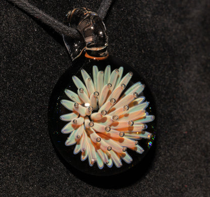Cosmic Implosion Pendant | Starburst Glass Necklace | Artisan Borosilicate Jewelry | Sparkled Black Back