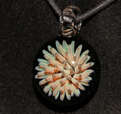 Cosmic Implosion Pendant | Starburst Glass Necklace | Artisan Borosilicate Jewelry | Sparkled Black Back