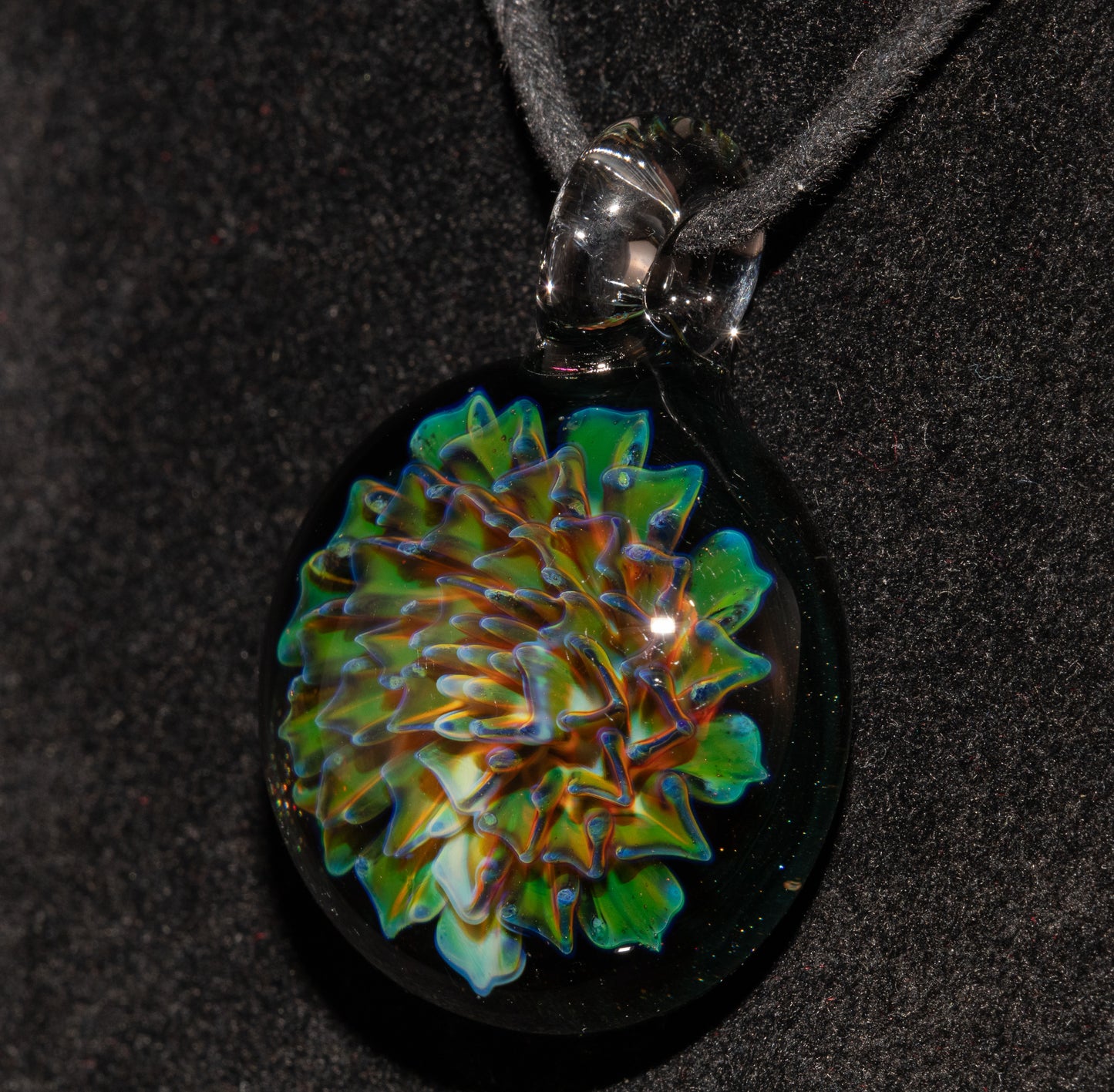 Handmade Borosilicate Floral Glass Necklace | Dahlia Pendant | Artisan Jewelry