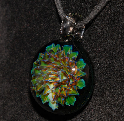 Handmade Borosilicate Floral Glass Necklace | Dahlia Pendant | Artisan Jewelry
