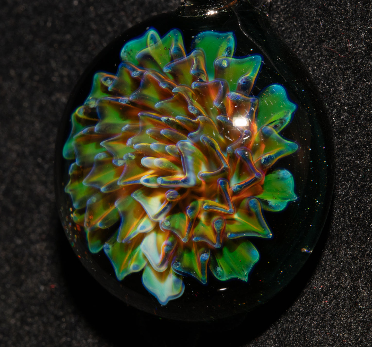 Handmade Borosilicate Floral Glass Necklace | Dahlia Pendant | Artisan Jewelry