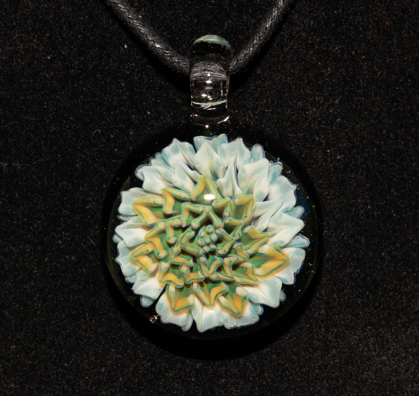 Borosilicate Dahlia Flower Necklace | Handmade Glass Pendant | Nature Jewelry