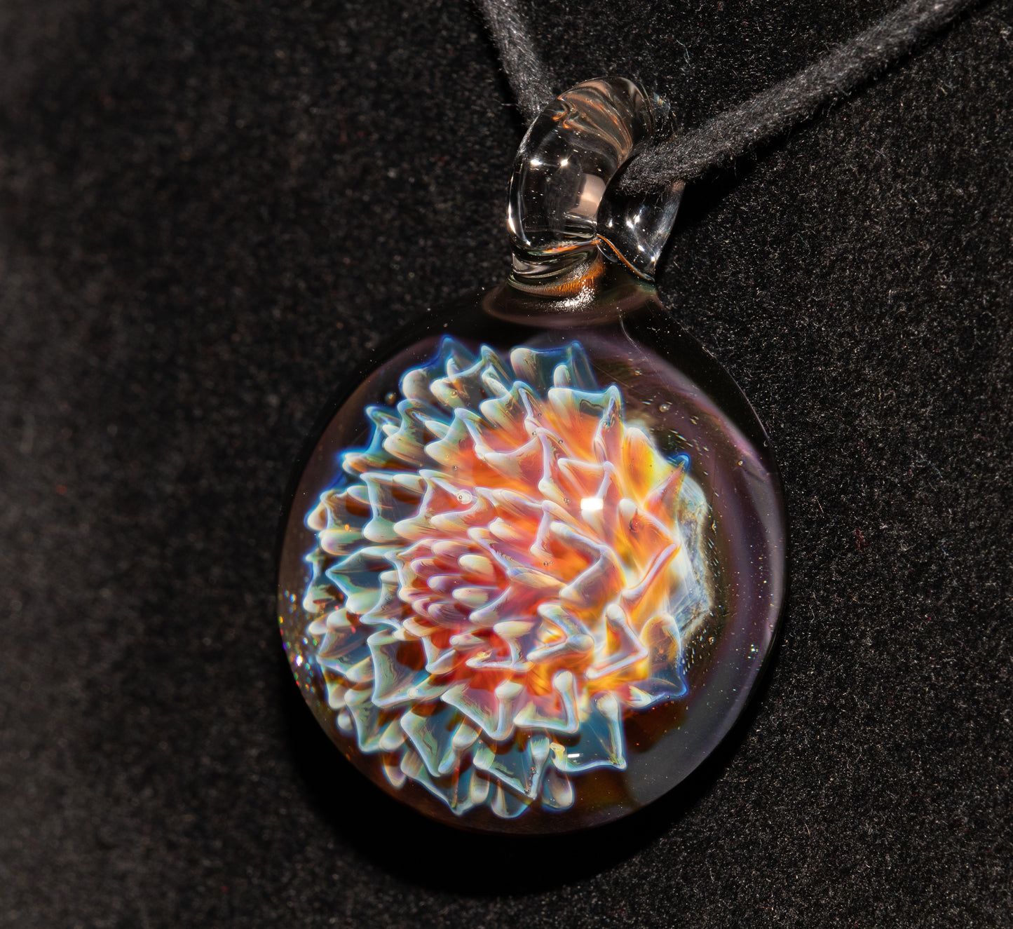 Handmade Borosilicate Glass Dahlia Necklace | Floral Flower Pendant | Artisan Jewelry