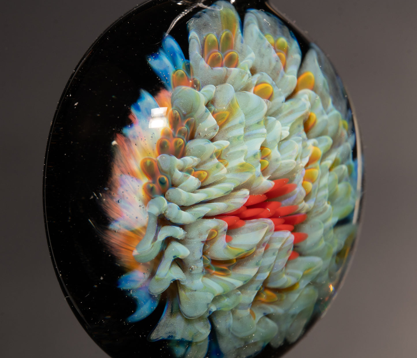 Alien Chrysanthemum Peony Bloom | Galaxy Handblown Glass Flower Pendant | Artisan Space Jewelry