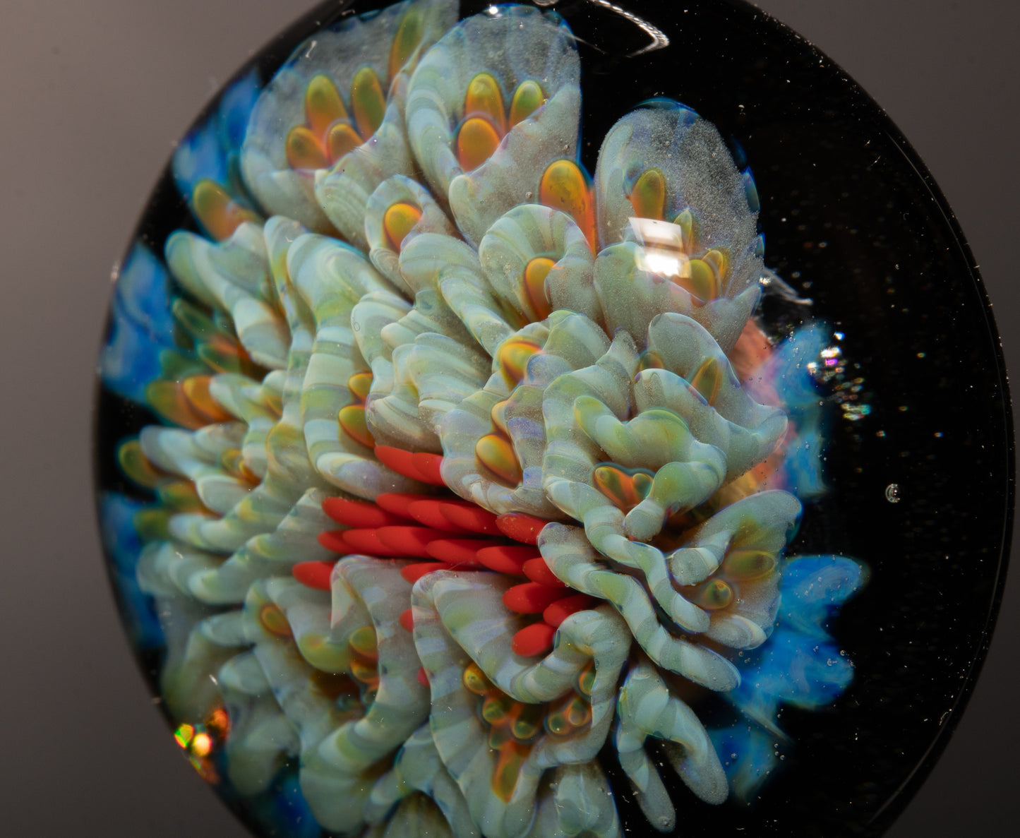 Alien Chrysanthemum Peony Bloom | Galaxy Handblown Glass Flower Pendant | Artisan Space Jewelry