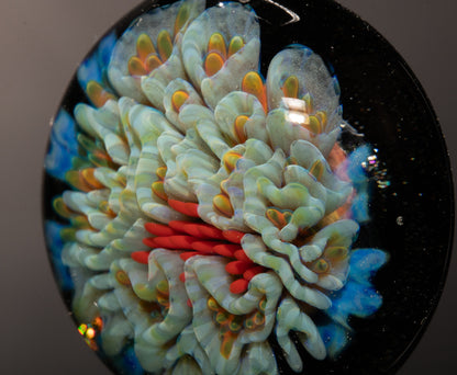 Alien Chrysanthemum Peony Bloom | Galaxy Handblown Glass Flower Pendant | Artisan Space Jewelry