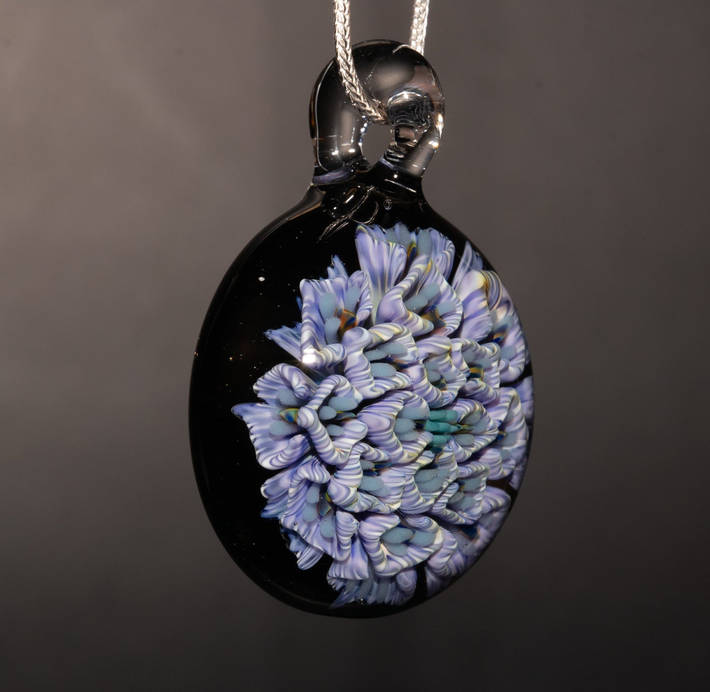 Chrysanthemum Peony Fusion | Handblown Flower Pendant | Artisan Glass Bloom