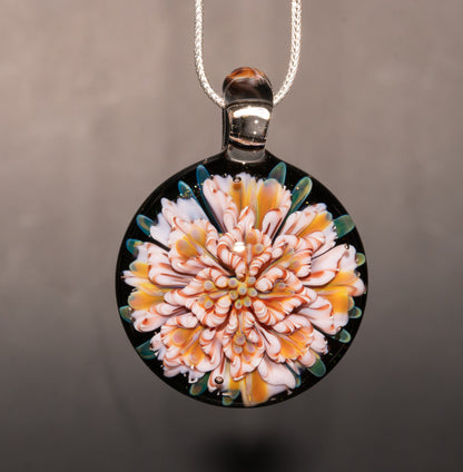 Layered Peony Dahlia | Multi-Layer Glass Flower Pendant | Unique Artisan Jewelry