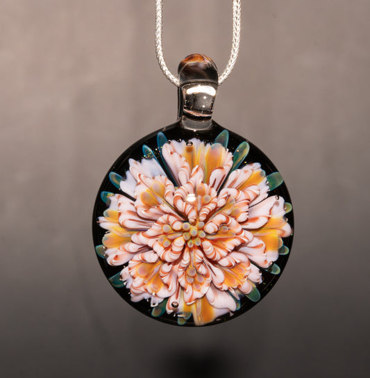 Layered Peony Dahlia | Multi-Layer Glass Flower Pendant | Unique Artisan Jewelry