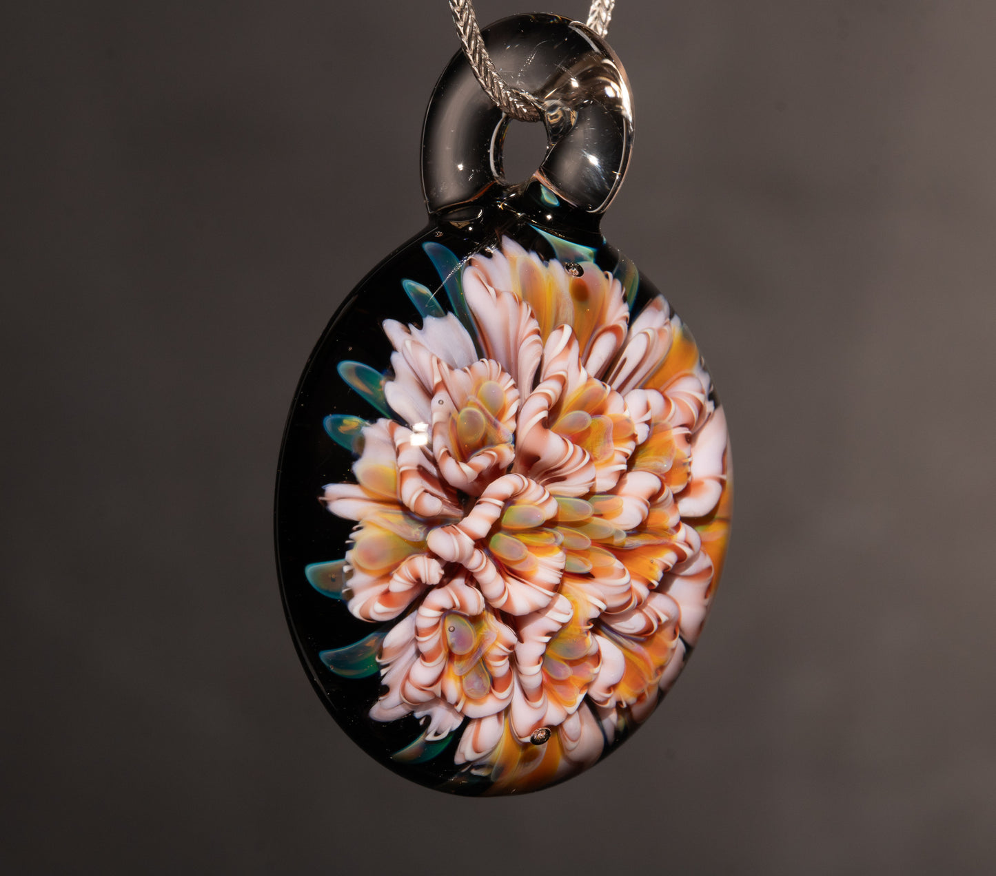 Layered Peony Dahlia | Multi-Layer Glass Flower Pendant | Unique Artisan Jewelry