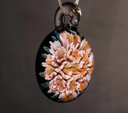 Layered Peony Dahlia | Multi-Layer Glass Flower Pendant | Unique Artisan Jewelry