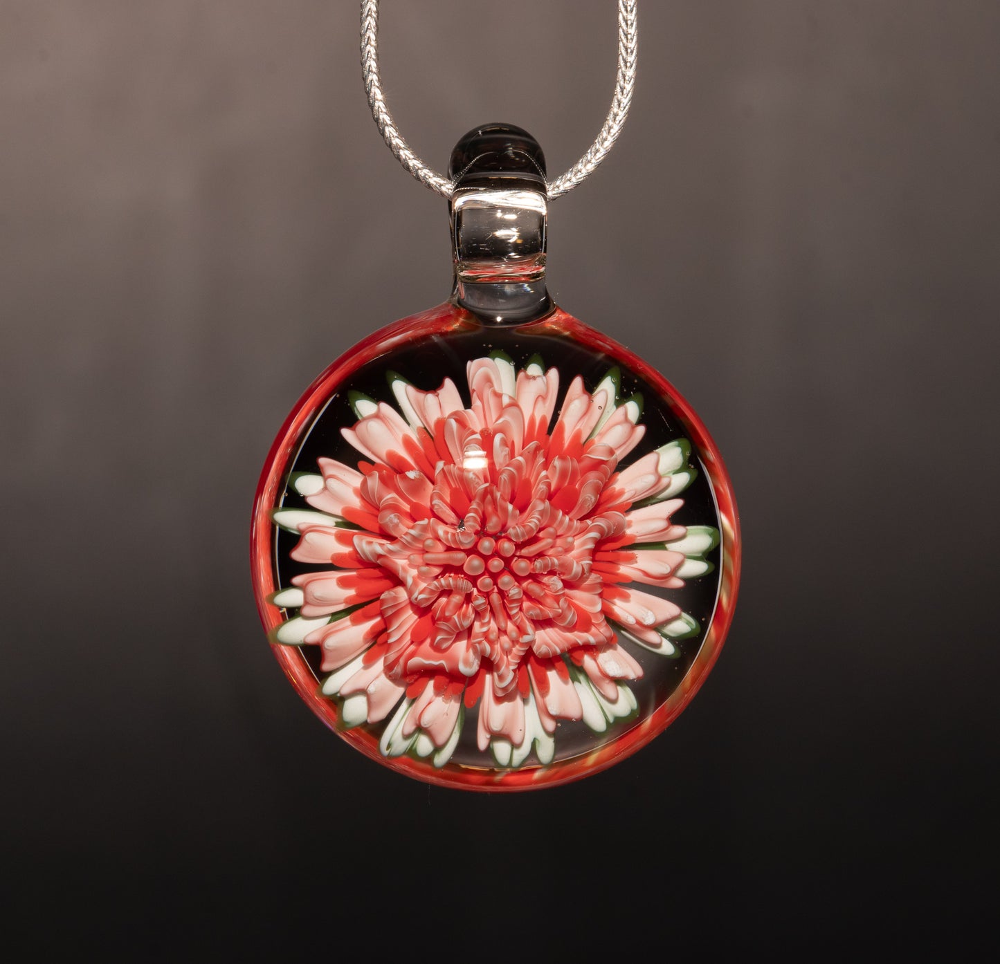 Chrysanthemum Dahlia Dream | Implosion Glass Pendant | Handmade Floral Jewelry