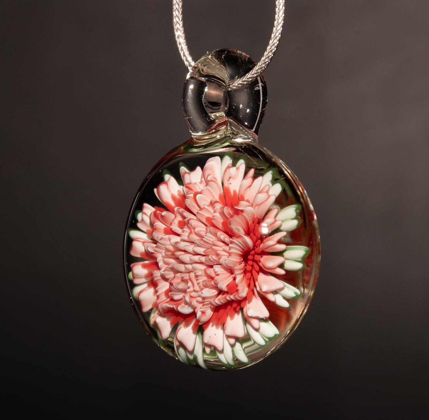 Chrysanthemum Dahlia Dream | Implosion Glass Pendant | Handmade Floral Jewelry
