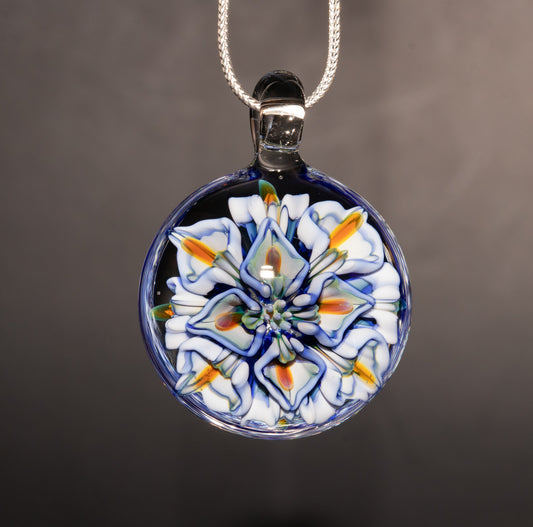 Peony Dahlia Whirl | Glass Floral Pendant | Chrysanthemum Bloom Necklace