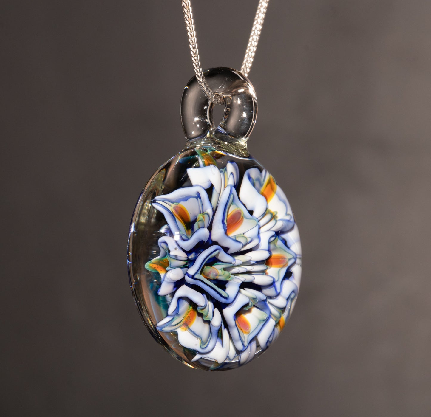 Peony Dahlia Whirl | Glass Floral Pendant | Chrysanthemum Bloom Necklace