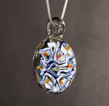 Peony Dahlia Whirl | Glass Floral Pendant | Chrysanthemum Bloom Necklace