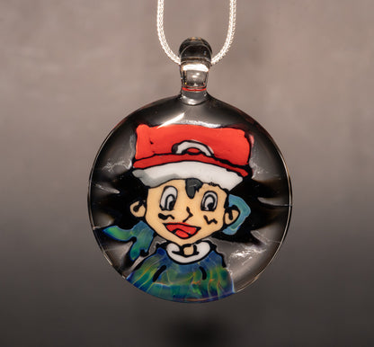 Handmade Retro Cartoon Portrait Pendant | Borosilicate Glass Art | Disc Flip Technique | Anime Inspired Gift Necklace