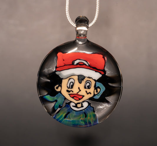 Handmade Retro Cartoon Portrait Pendant | Borosilicate Glass Art | Disc Flip Technique | Anime Inspired Gift Necklace