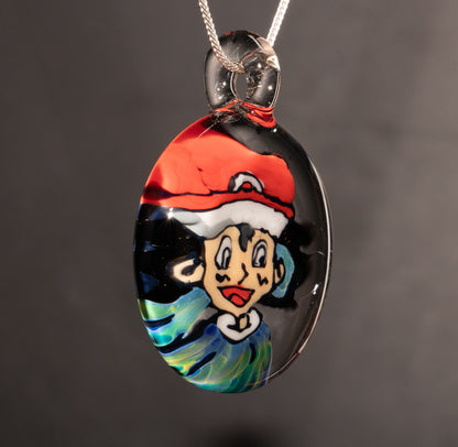 Handmade Retro Cartoon Portrait Pendant | Borosilicate Glass Art | Disc Flip Technique | Anime Inspired Gift Necklace