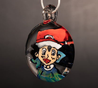 Handmade Retro Cartoon Portrait Pendant | Borosilicate Glass Art | Disc Flip Technique | Anime Inspired Gift Necklace
