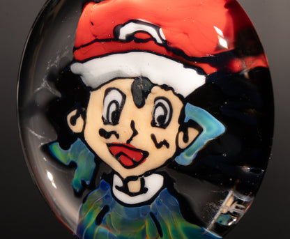 Handmade Retro Cartoon Portrait Pendant | Borosilicate Glass Art | Disc Flip Technique | Anime Inspired Gift Necklace