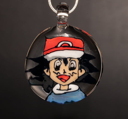 Retro Cartoon Inspired Pendant | Hand Drawn Borosilicate Portrait | Disc Flip Glass Art | Collector Jewelry Gift