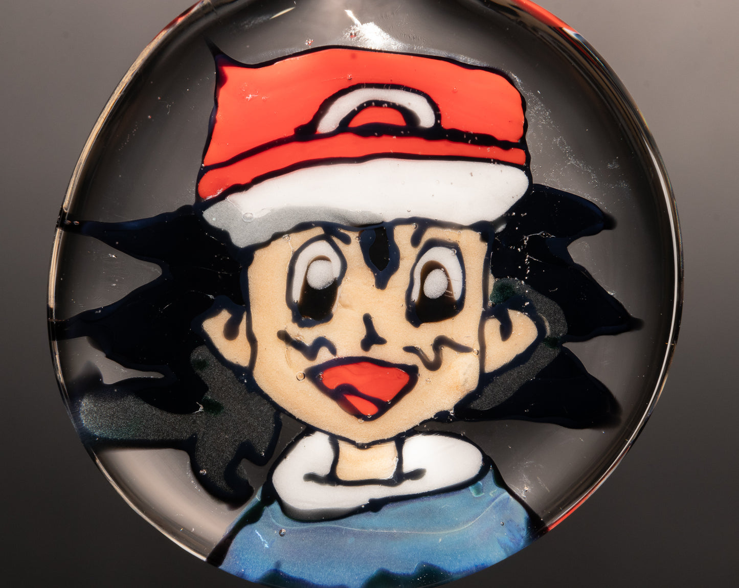 Retro Cartoon Inspired Pendant | Hand Drawn Borosilicate Portrait | Disc Flip Glass Art | Collector Jewelry Gift