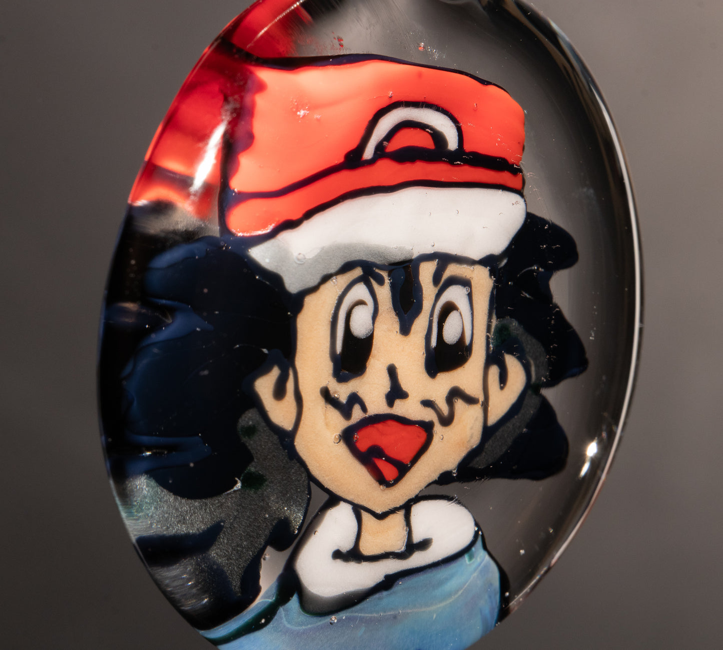 Retro Cartoon Inspired Pendant | Hand Drawn Borosilicate Portrait | Disc Flip Glass Art | Collector Jewelry Gift