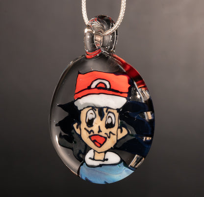 Retro Cartoon Inspired Pendant | Hand Drawn Borosilicate Portrait | Disc Flip Glass Art | Collector Jewelry Gift