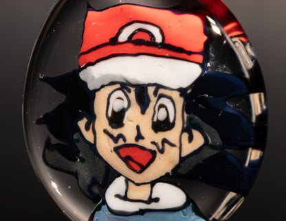 Retro Cartoon Inspired Pendant | Hand Drawn Borosilicate Portrait | Disc Flip Glass Art | Collector Jewelry Gift