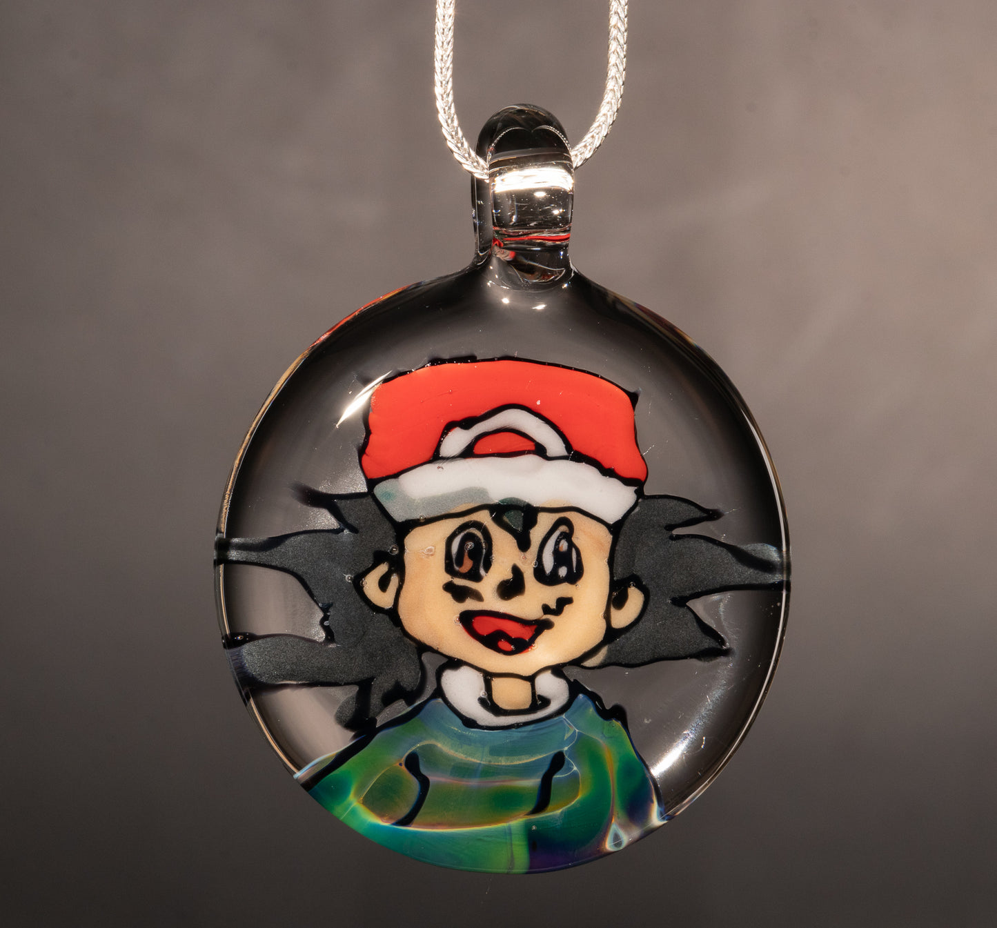 Retro Cartoon Glass Pendant | Hand Drawn Anime Portrait | Borosilicate Disc Flip | Nostalgic Collector Jewelry