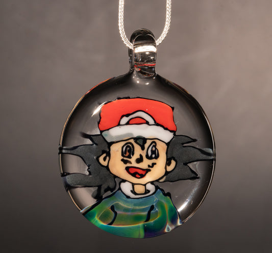Retro Cartoon Glass Pendant | Hand Drawn Anime Portrait | Borosilicate Disc Flip | Nostalgic Collector Jewelry