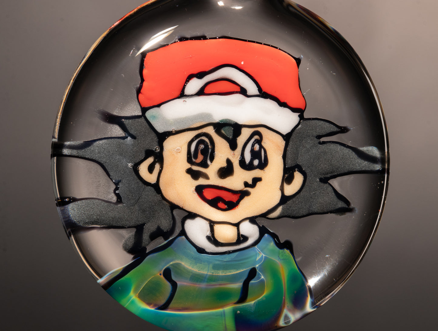 Retro Cartoon Glass Pendant | Hand Drawn Anime Portrait | Borosilicate Disc Flip | Nostalgic Collector Jewelry