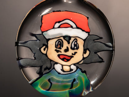 Retro Cartoon Glass Pendant | Hand Drawn Anime Portrait | Borosilicate Disc Flip | Nostalgic Collector Jewelry