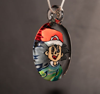 Retro Cartoon Glass Pendant | Hand Drawn Anime Portrait | Borosilicate Disc Flip | Nostalgic Collector Jewelry
