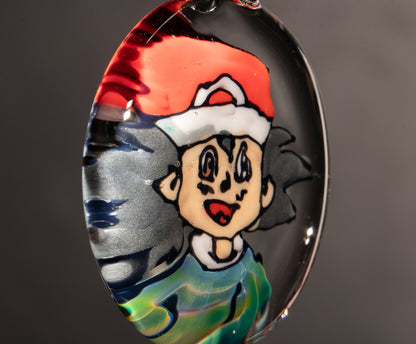 Retro Cartoon Glass Pendant | Hand Drawn Anime Portrait | Borosilicate Disc Flip | Nostalgic Collector Jewelry