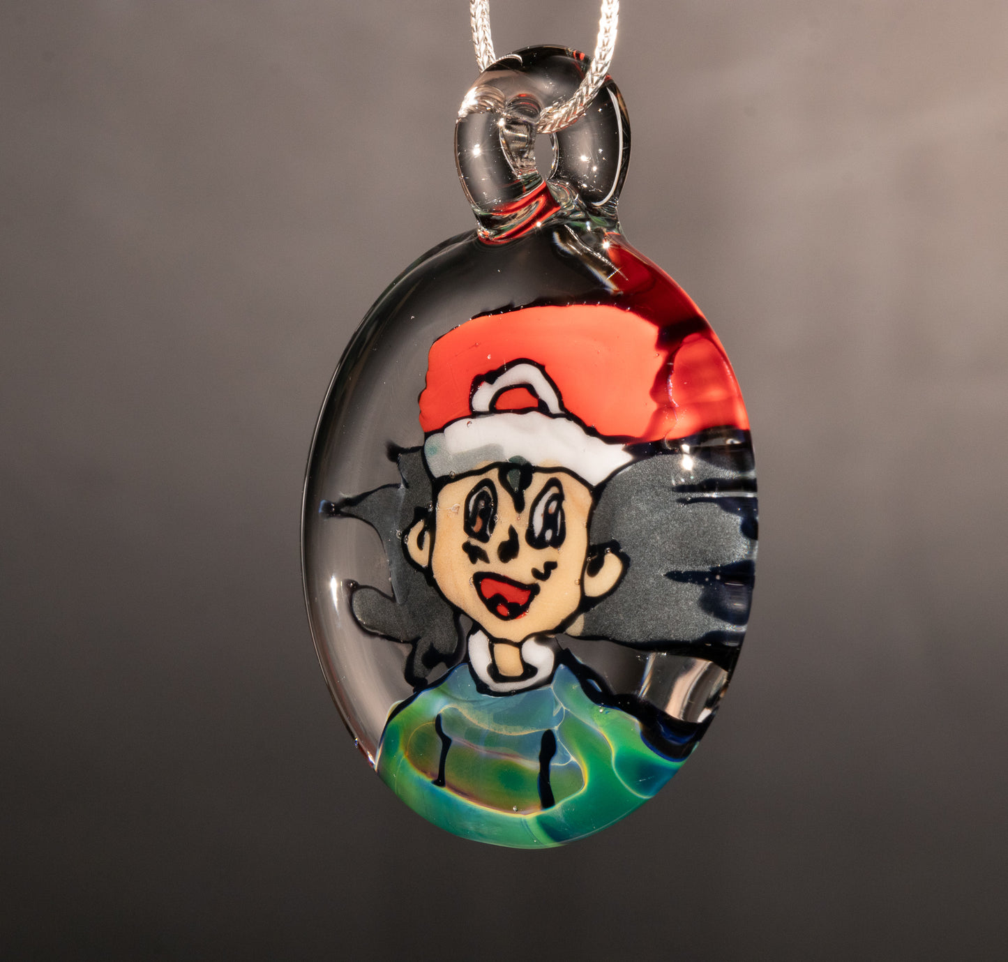Retro Cartoon Glass Pendant | Hand Drawn Anime Portrait | Borosilicate Disc Flip | Nostalgic Collector Jewelry