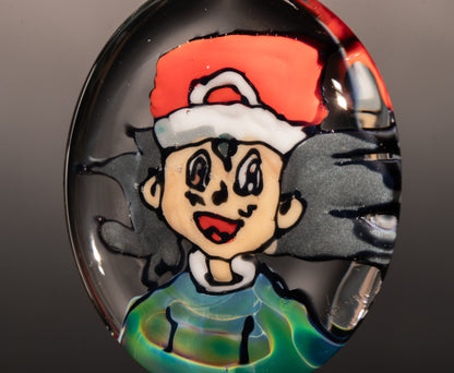 Retro Cartoon Glass Pendant | Hand Drawn Anime Portrait | Borosilicate Disc Flip | Nostalgic Collector Jewelry