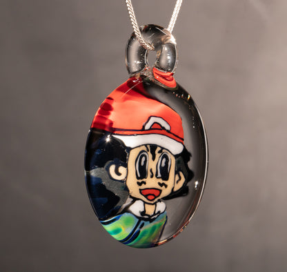 Anime Retro Cartoon Portrait Pendant | Borosilicate Disc Flip Glass | Handcrafted Portrait Art | Nostalgic Jewelry Necklace
