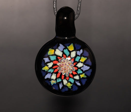 Unique Mandala Glass Pendant | Colorful Fillacello Design | Sacred Geometry Jewelry Art