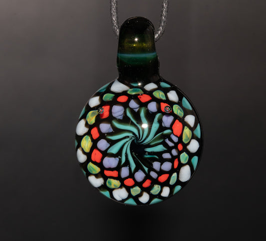 Large Mandala Pendant | Intricate Glass Fractal Pattern | Heady Multicolor Jewelry